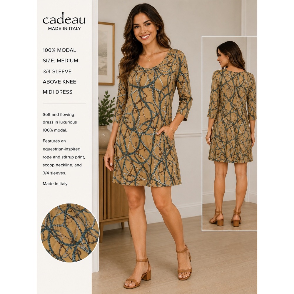 cadeau dress 100% modal made in italy Size Medium 3/4 Sleeve